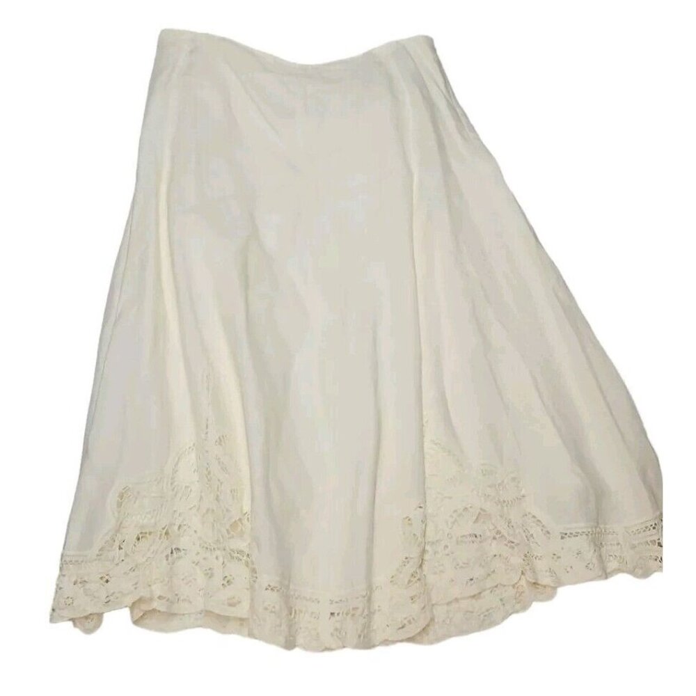 Banana Republic Lace Skirt Womens 10 Ivory Embroidered  Crochet Cottagecore Boho